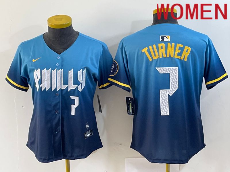 Women Philadelphia Phillies 7 Turner Blue City Edition Nike 2024 MLB Jersey style 4